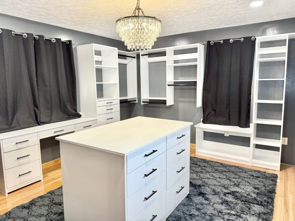 Spare bedroom transformed into a walk-in closet